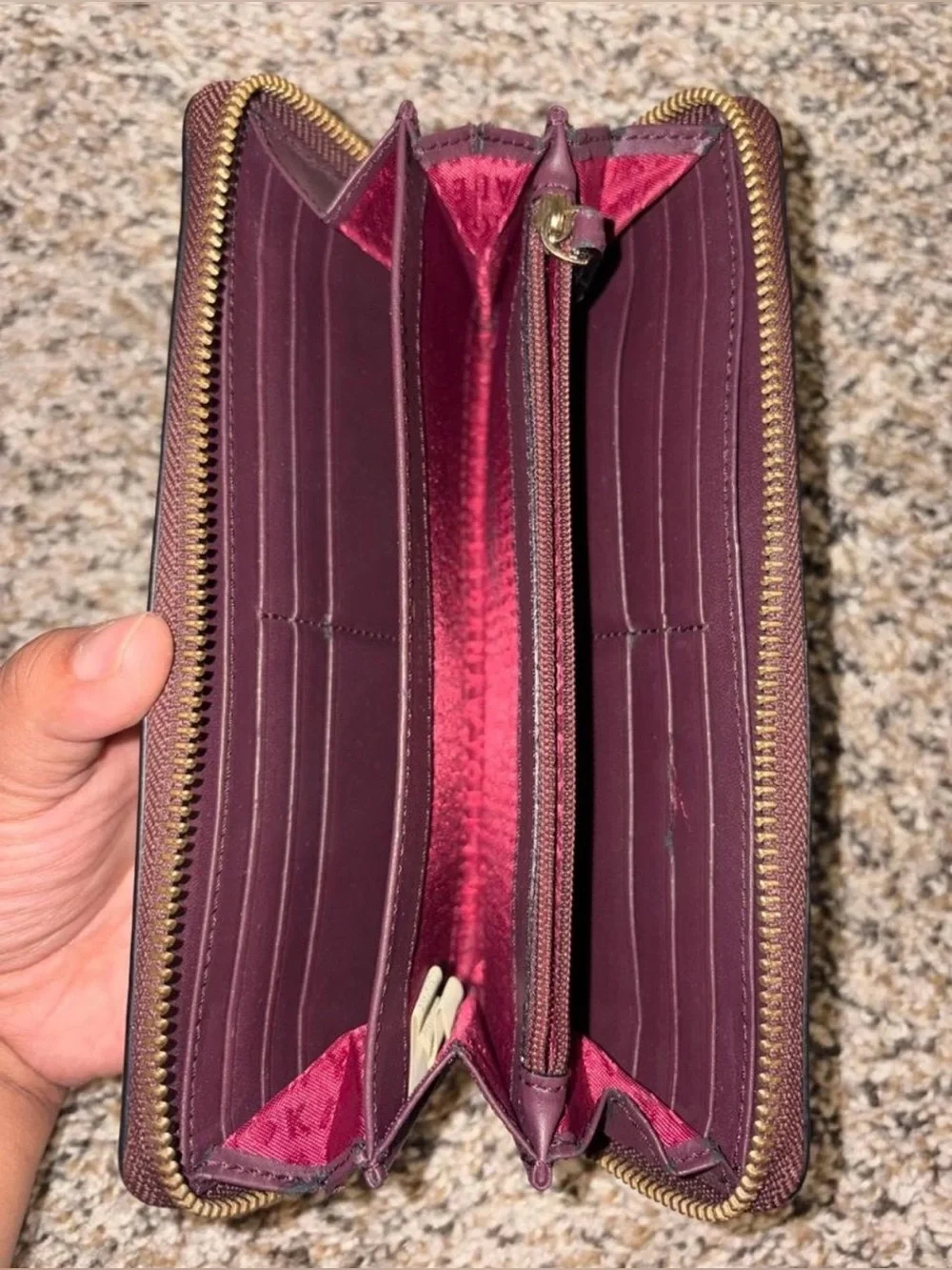 kate spade Burgundy Patent Zip-Around Wallet with Gold Plaque